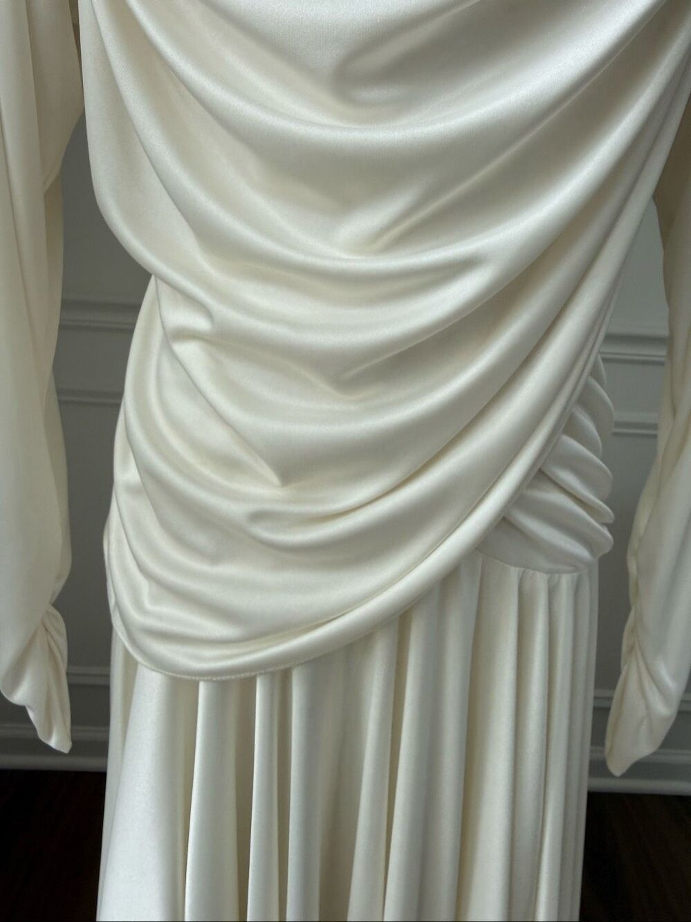Vintage 80s Susan Roselli for Vijack Grecian Goddess Slinky Dress Ivory Rhinesto - Picture 4 of 10